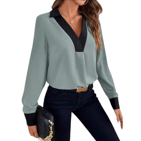 Damen Elegante Bluse mit kontrastierendem Kragen Heidi-Mode
