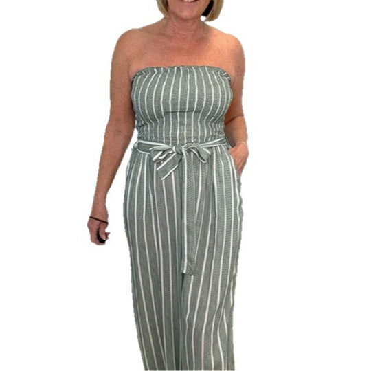 Damen Eleganter Jumpsuit mit gestreiftem Design und Gürtel Heidi-Mode