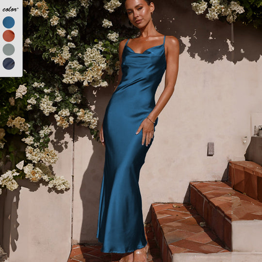 Damen Seidenmaxikleid mit elegantem Schnitt und schmeichelndem Design Heidi-Mode