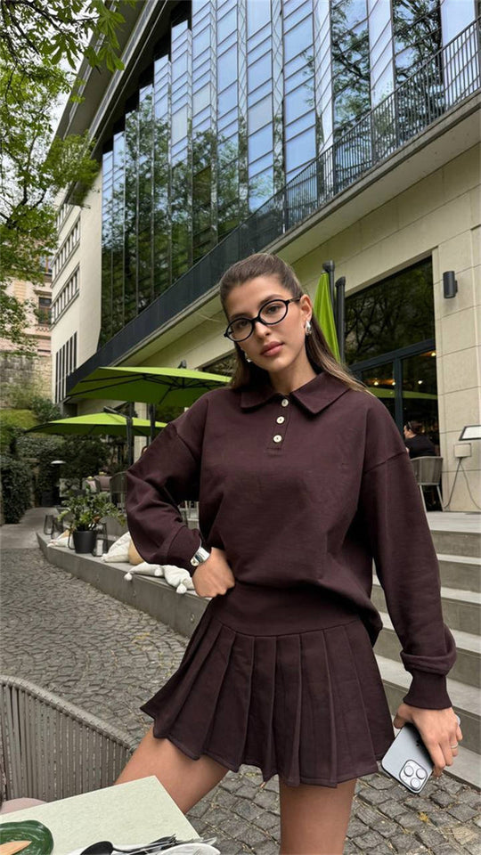 Damen Sportlicher Poloshirt mit Plissee-Rock Heidi-Mode