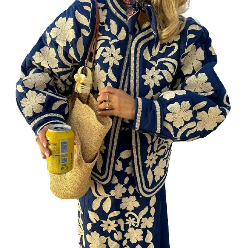 Damen Bestickte Baumwolljacke mit floralem Design und weichem Futter Heidi-Mode
