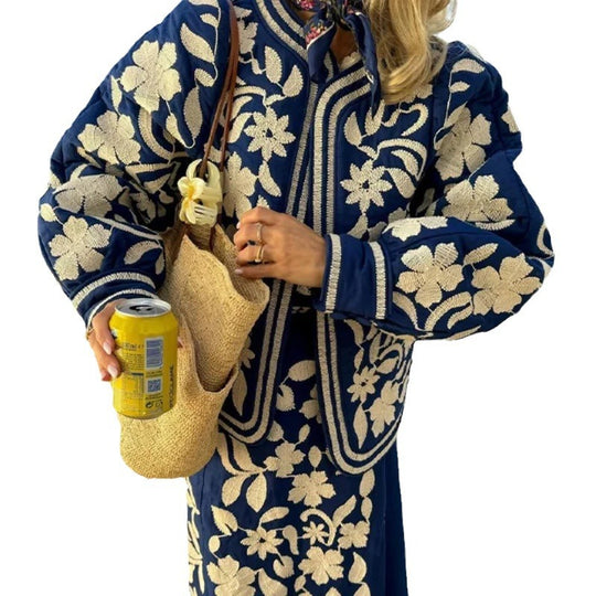 Damen Bestickte Baumwolljacke mit floralem Design und weichem Futter Heidi-Mode