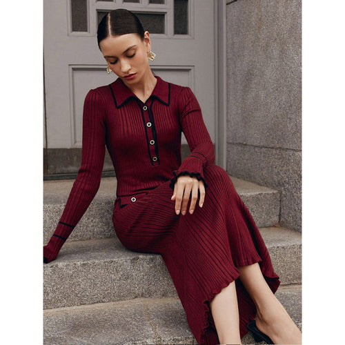 Damen Etuikleid mit feinem Rippenmuster und dekorativen Knopfdetails Heidi-Mode