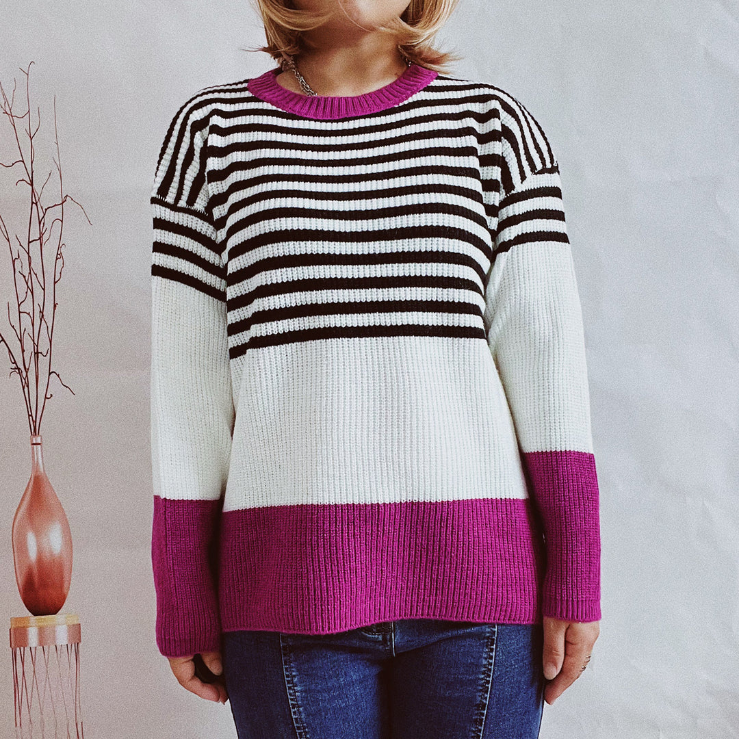 Damen trendy gestreifter Pullover mit modernen Akzenten und komfortablem Schnitt Heidi-Mode