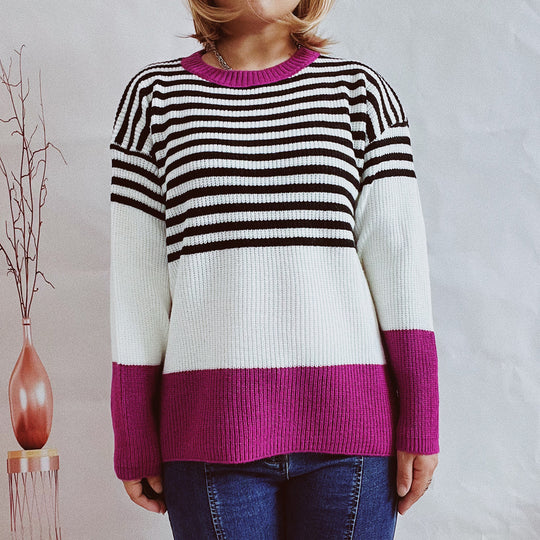 Damen trendy gestreifter Pullover mit modernen Akzenten und komfortablem Schnitt Heidi-Mode