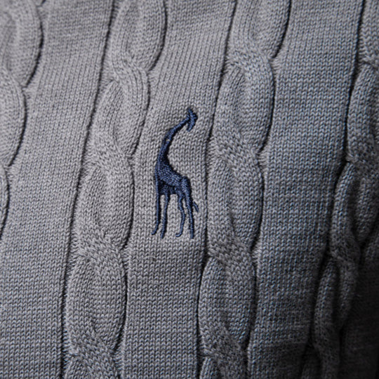 Herren Strickpullover mit Zopfmuster und Rundhalsausschnitt Heidi-Mode