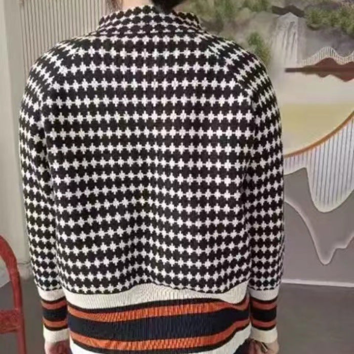 Damen Sportlicher Strickpullover mit Stehkragen und grafischem Muster Heidi-Mode