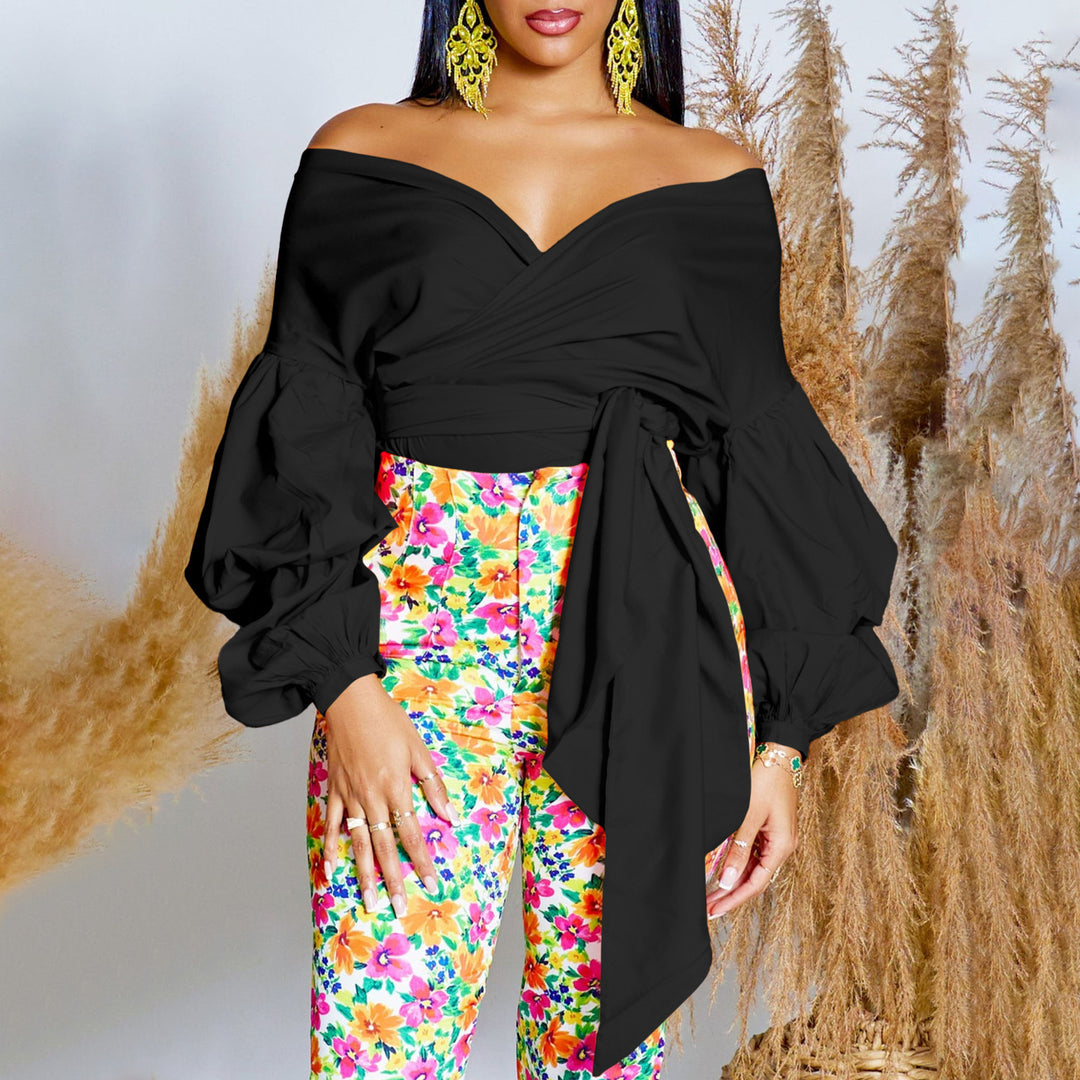 Damen Wickelbluse mit voluminösen Ärmeln und eleganter Schleifenbindung Heidi-Mode