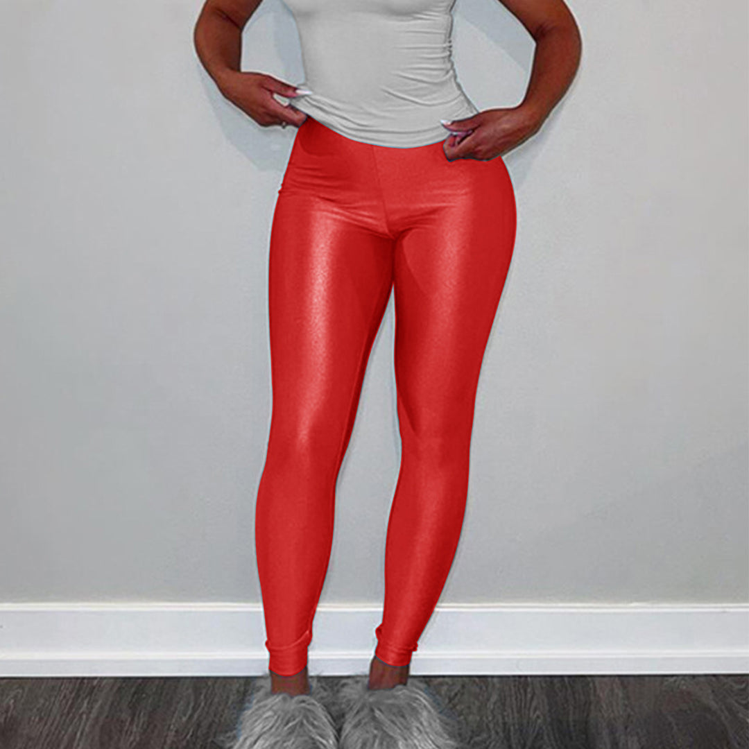 Damen Hochglänzende Fitness-Leggings mit hoher Taille und umfassendem Komfort Heidi-Mode