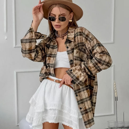 Damen Karohemd aus leichtem Baumwollmix mit lässigem Schnitt und modernen Akzenten Heidi-Mode