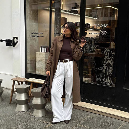 Damen modische Trenchcoatjacke mit lässigem Schnitt und Gürtel Heidi-Mode