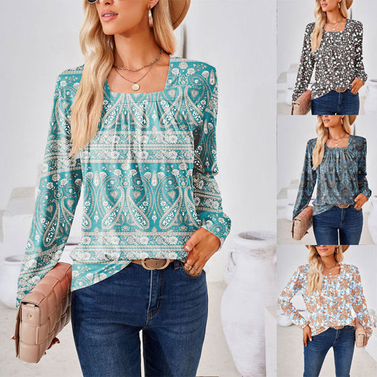 Damen Bluse mit floralen Mustern und quadratischem Ausschnitt Heidi-Mode