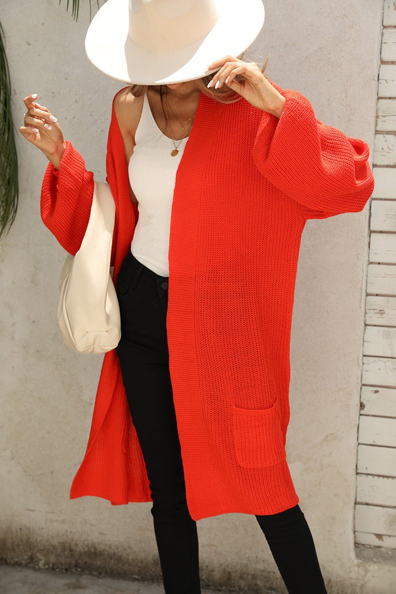 Damen lässige Strickjacke mit offener Front und großzügigen Ärmeln Heidi-Mode