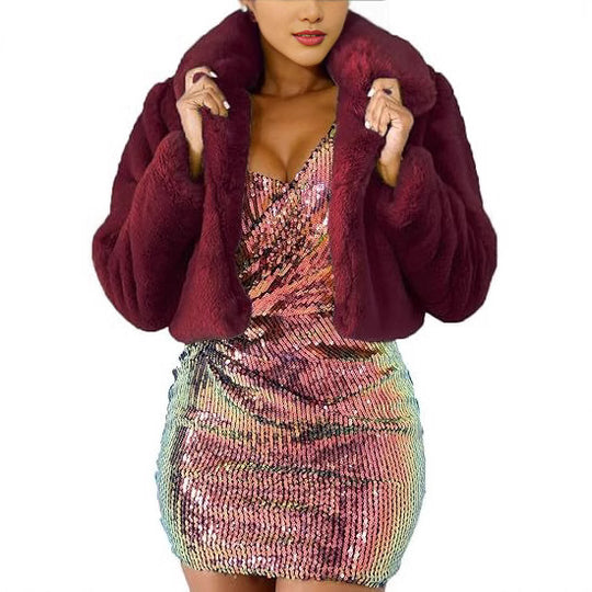 Damen Luxuriöse Kunstpelzjacke im eleganten Cropped-Design Heidi-Mode