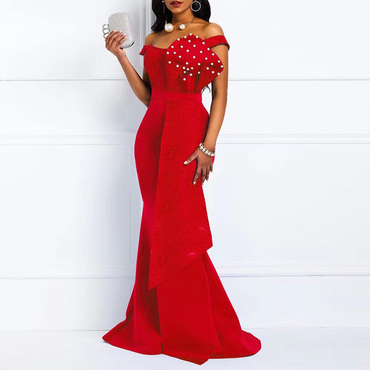 Damen Abendkleid mit eleganter Off-Shoulder-Design und kunstvollen Spitzenapplikationen Heidi-Mode