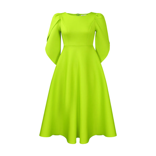 Damen Kleid mit voluminösen Puffärmeln und schwingendem Rock Heidi-Mode