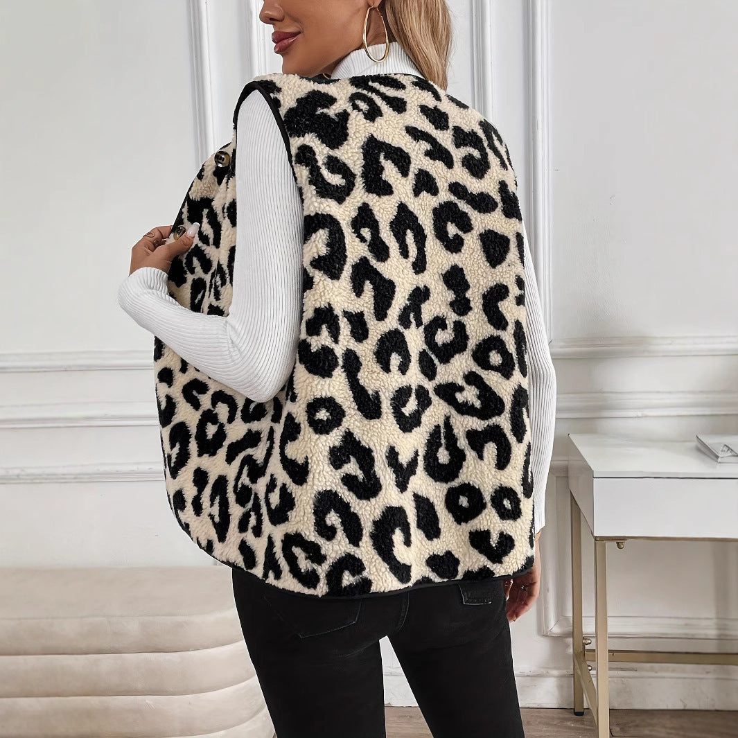 Damen Kuschelige Steppweste mit Leo-Muster Heidi-Mode