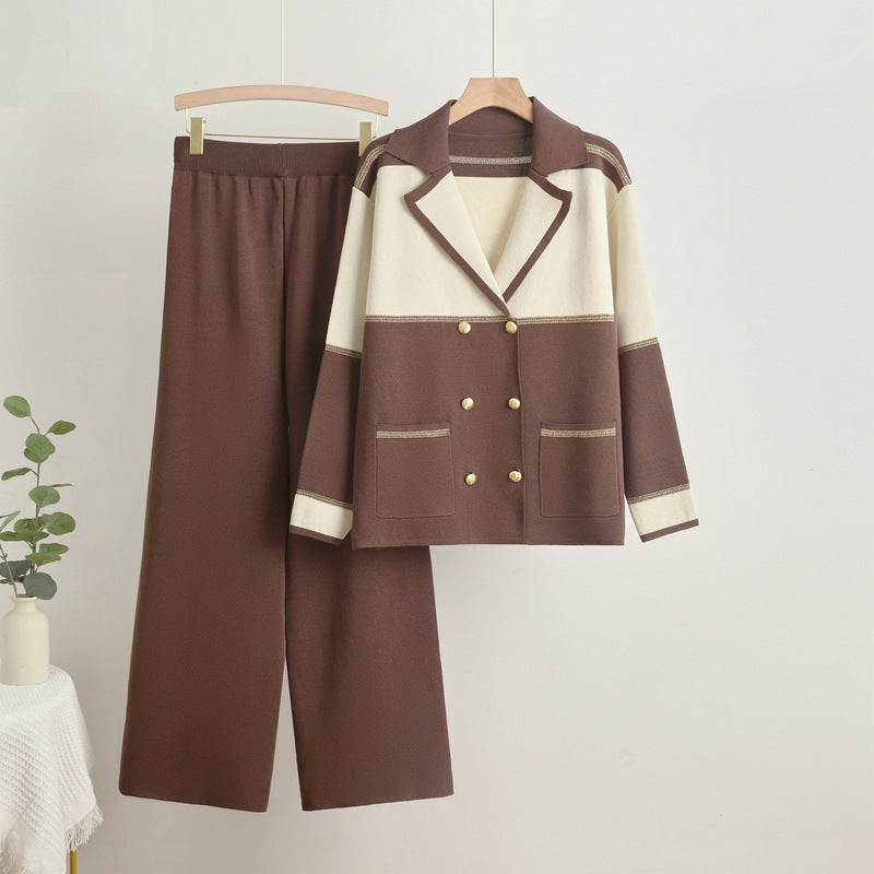 Damen elegantes und komfortables Freizeitanzug-Set mit doppelter Knopfleiste Heidi-Mode