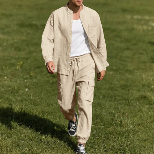 Herren lässiges Leinen-Set mit praktischen Taschen und atmungsaktiver Stoffqualität Heidi-Mode