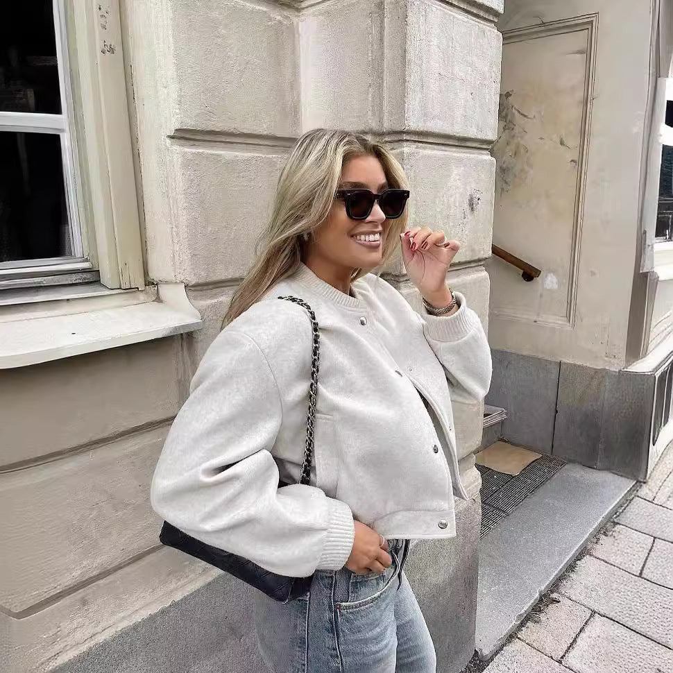 Damen lässige Bomberjacke aus hochwertiger Wollmischung Heidi-Mode