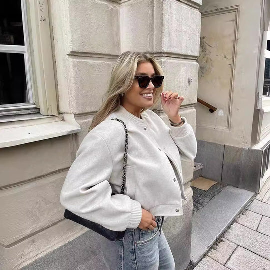 Damen lässige Bomberjacke aus hochwertiger Wollmischung Heidi-Mode