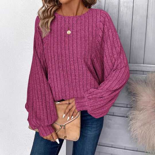 Damen Pullover mit eleganten Ballonärmel und Rippenstruktur Heidi-Mode