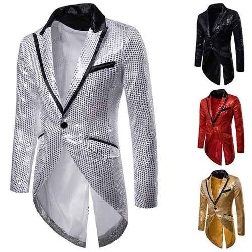 Herren eleganter Pailletten-Blazer mit asymmetrischem Schnitt und luxuriösem Design Heidi-Mode