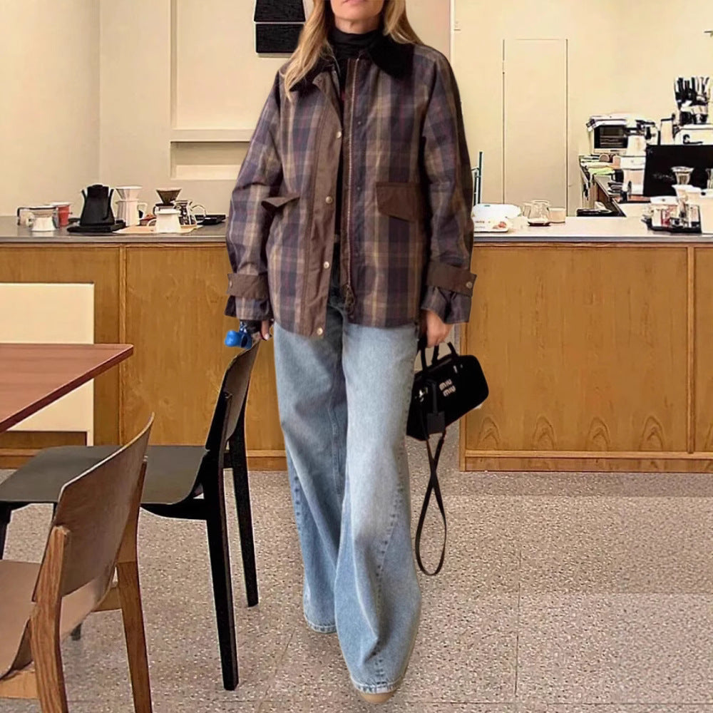 Damen Karierte Utility-Jacke mit praktischem Button-Detail und lässigem Schnitt Heidi-Mode