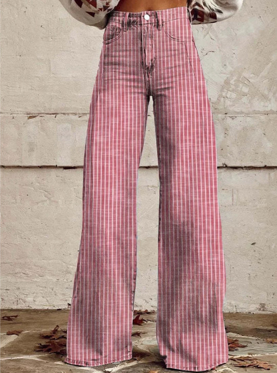 Damen Hoch geschnittene Wide-Leg Jeans mit moderner Streifenoptik Heidi-Mode
