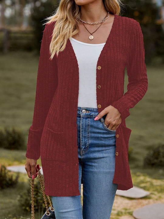 Damen Langstrickjacke mit strukturiertem Obermaterial und praktischen Taschen Heidi-Mode