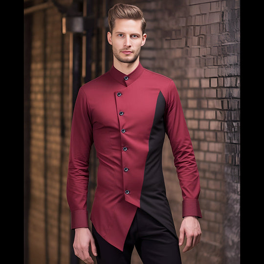 Herren Modern Asymmetrisches Button-Up Hemd Heidi-Mode
