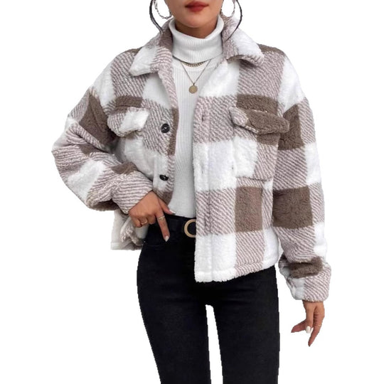 Damen Kuschelige Karojacke mit Umlegekragen Heidi-Mode