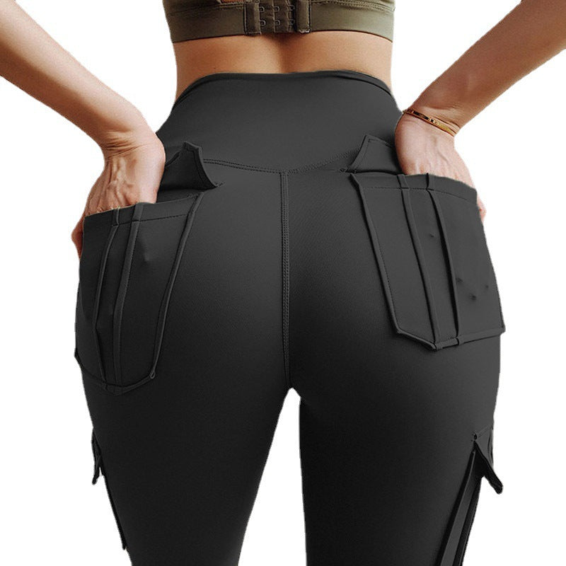 Damen Sportliche Cargo-Leggings mit hohem Taillenbund und praktischen Taschen Heidi-Mode