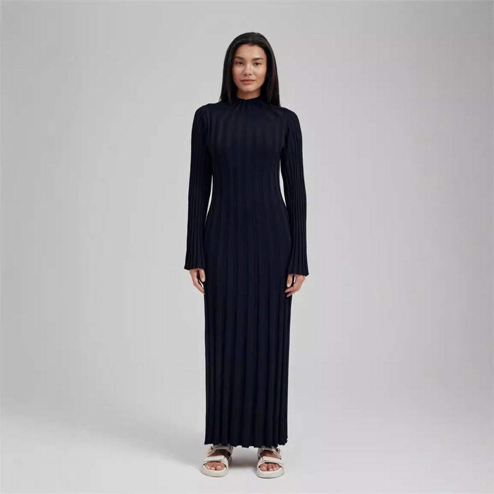 Damen Maxikleid mit elegantem Rippdesign und hochgeschlossenem Kragen Heidi-Mode