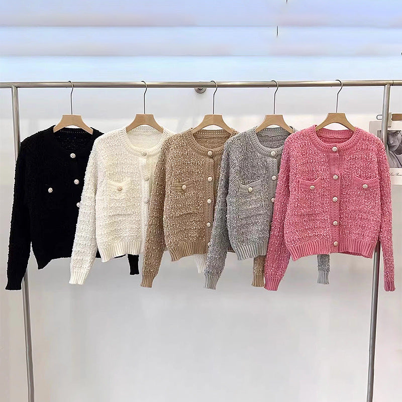 Damen trendige Strickjacke mit dekorativen Knöpfen und lässigem Schnitt Heidi-Mode