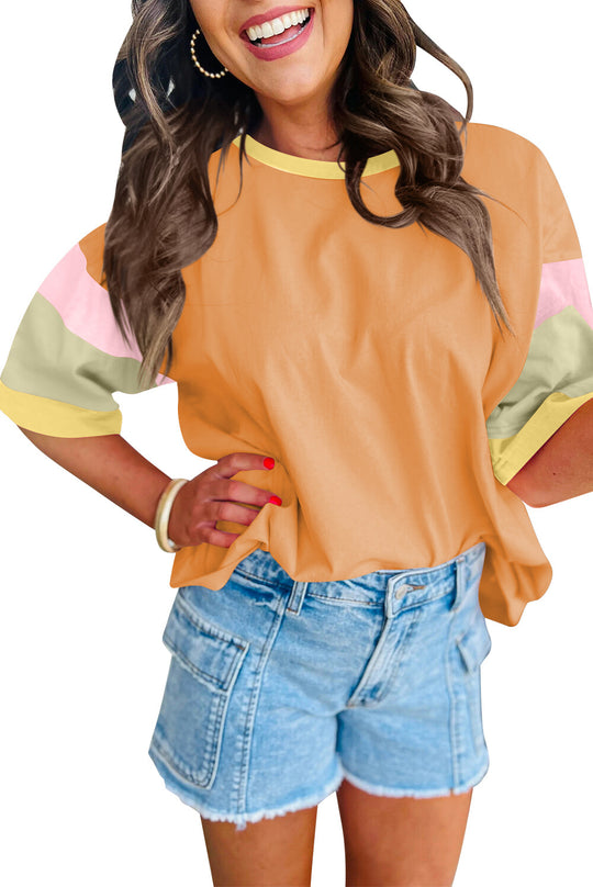 Damen lässiges T-Shirt mit farbenfrohen Ärmeln und weitem Schnitt Heidi-Mode