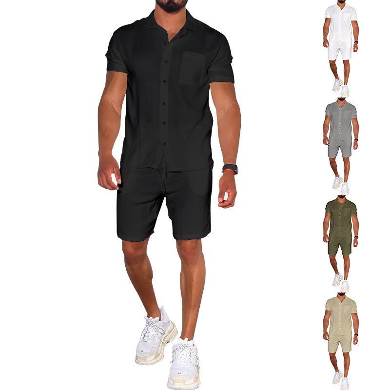 Herren modernes Freizeit-Set aus kurzärmligem Hemd und Shorts Heidi-Mode