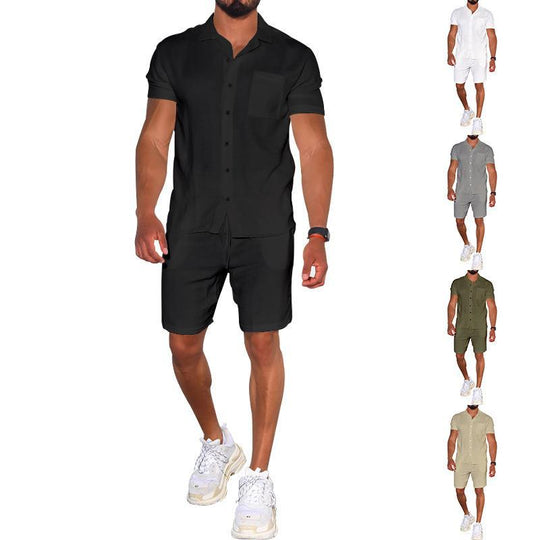 Herren modernes Freizeit-Set aus kurzärmligem Hemd und Shorts Heidi-Mode