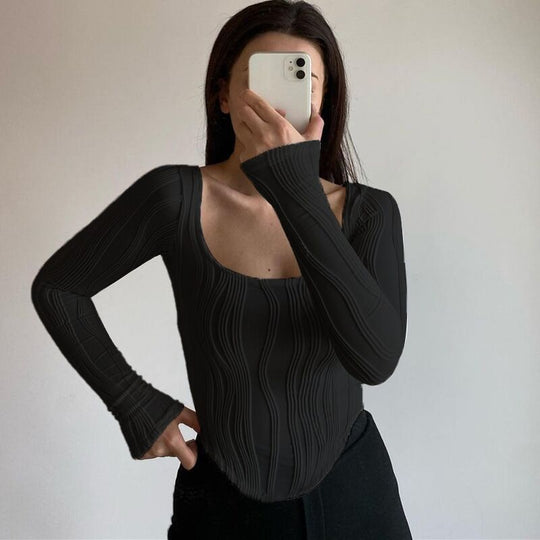 Damen Langarmshirt mit Wellenmuster Heidi-Mode