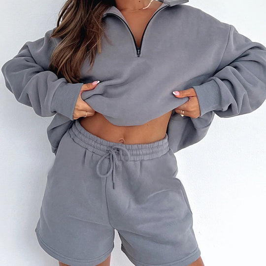 Damen sportliches Freizeit-Set mit hohem Kragen und lockerer Passform Heidi-Mode