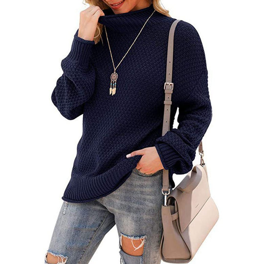 Damen Grobstrickpullover mit hohem Kragen und bequemen Ärmeln Heidi-Mode