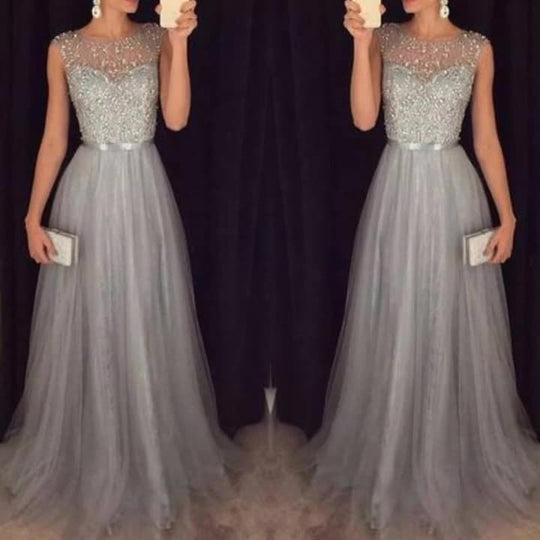 Heidi-Mode | Herz-Ausschnitt Maxi Ombre Grau Kleid mit Schaufel-Bodice