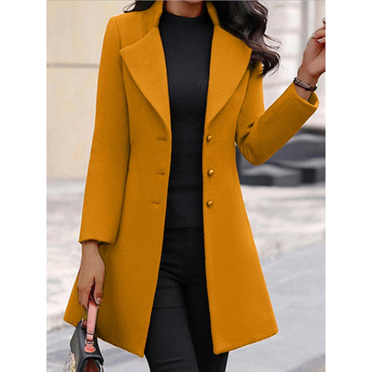 Damen eleganter Wollmantel mit strukturierter Passform und doppelt knopfverschlossenem Design Heidi-Mode
