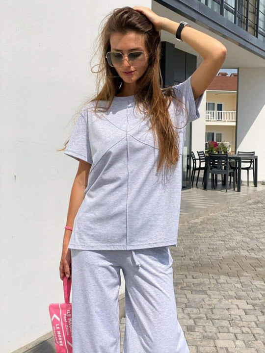 Damen lässiges Lounge-Set mit oversize Oberteil und weiten Hosen Heidi-Mode
