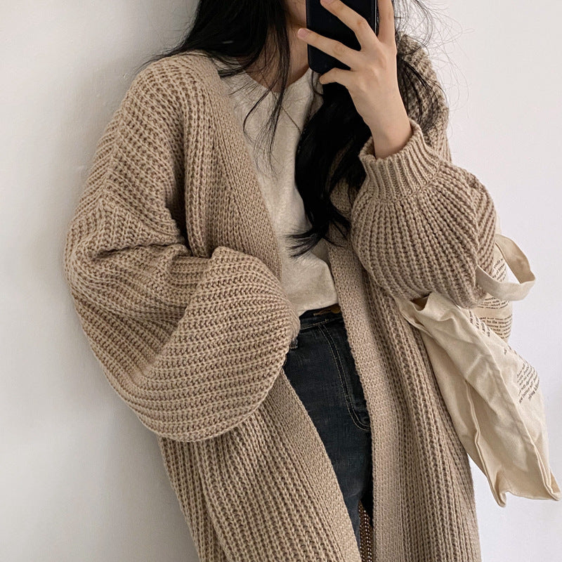 Damen Grober Strickcardigan mit offenem Schnitt und bequemen Ärmelabschlüssen Heidi-Mode