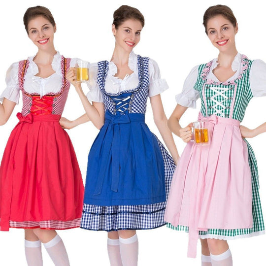 Damen Trachtenkleid mit traditionellen Karomuster und eleganten Rüschen Heidi