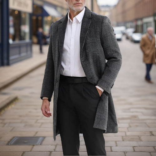 Herren eleganter Karomantel aus hochwertigem Material Heidi-Mode