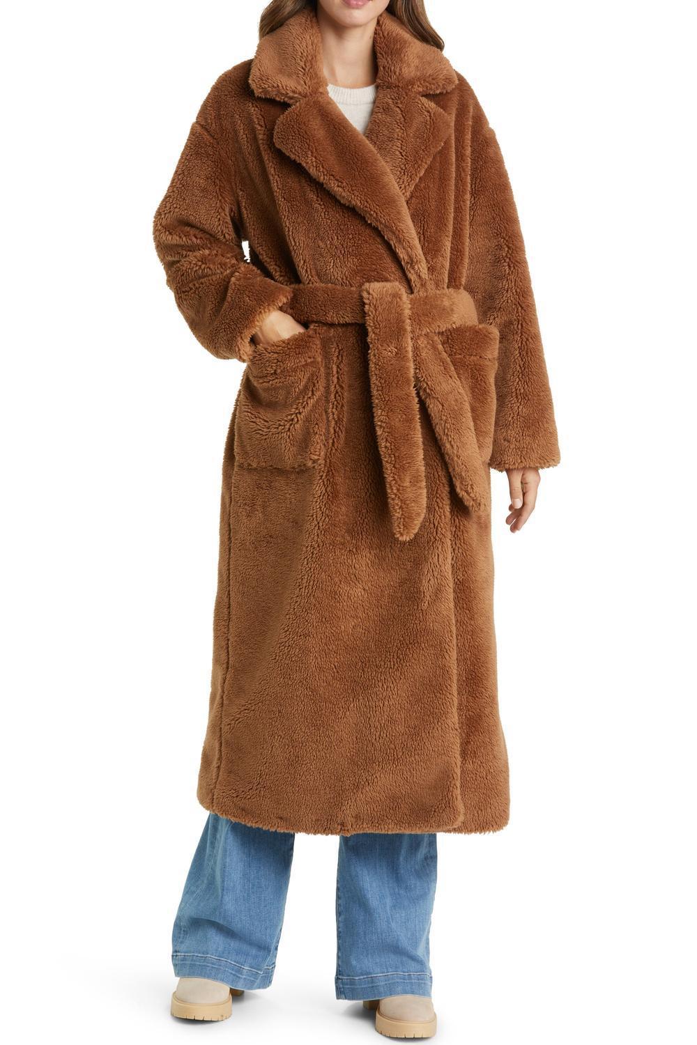 Damen Lange Kuschel-Bademantel mit Gürtel und Taschen Heidi-Mode