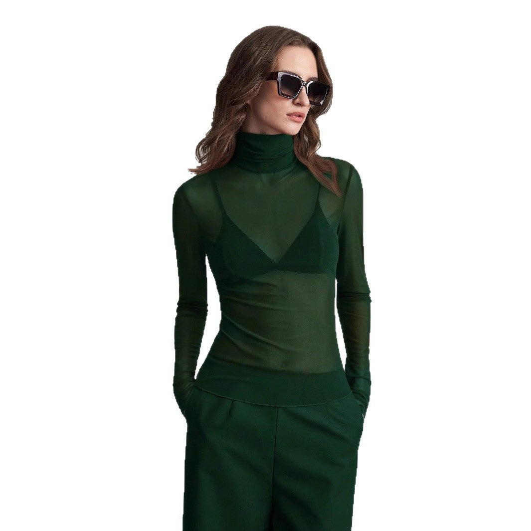Damen Transparente Turtleneck-Bluse mit figurformendem Schnitt Heidi-Mode