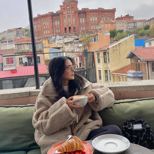 Damen oversized Fleecejacke mit hochschließendem Kragen und praktischen Taschen Heidi-Mode